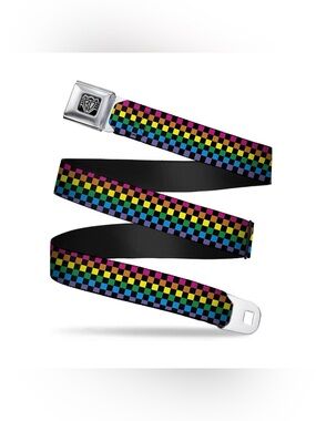 Buckle-Down Rainbow Checkered Seatbelt Adjustable Belt XL 32-52”
